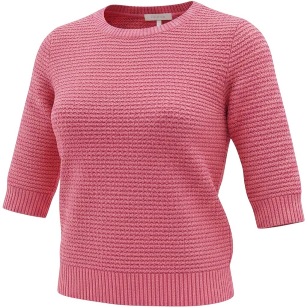 Chloe Pink Cotton Knit Short Sleeve Sweater Crew Neck Snap Back Top